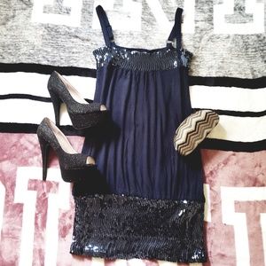NWT Navy Sequin Fitted Mini Dress